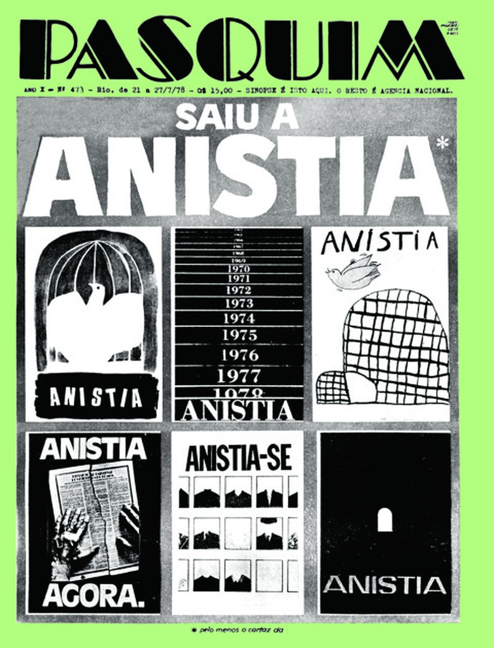 Capa de uma das edições do jornal "Pasquim" de 1978 — Foto: Reprodução