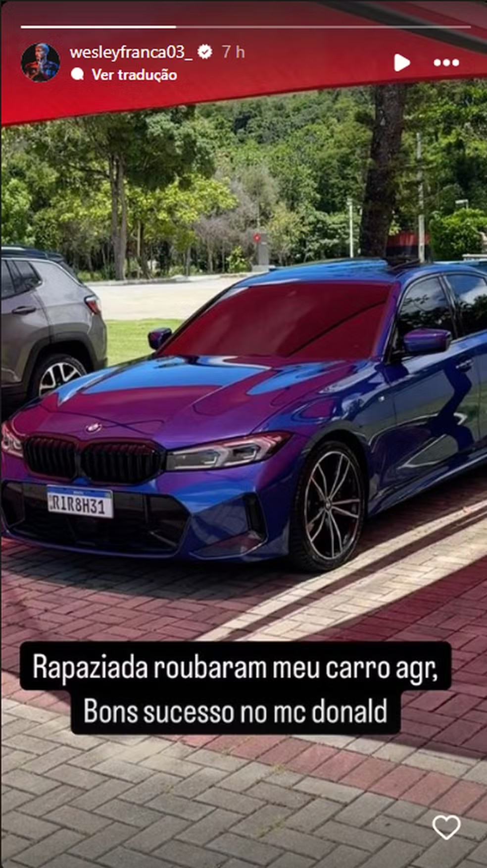 Wesley relatou roubo de carro no Rio em 2024 — Foto: Reprodução/Redes sociais