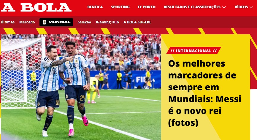 Jornal A Bola, de Portugal, chamou Messi de "Novo Rei" — Foto: Reprodução