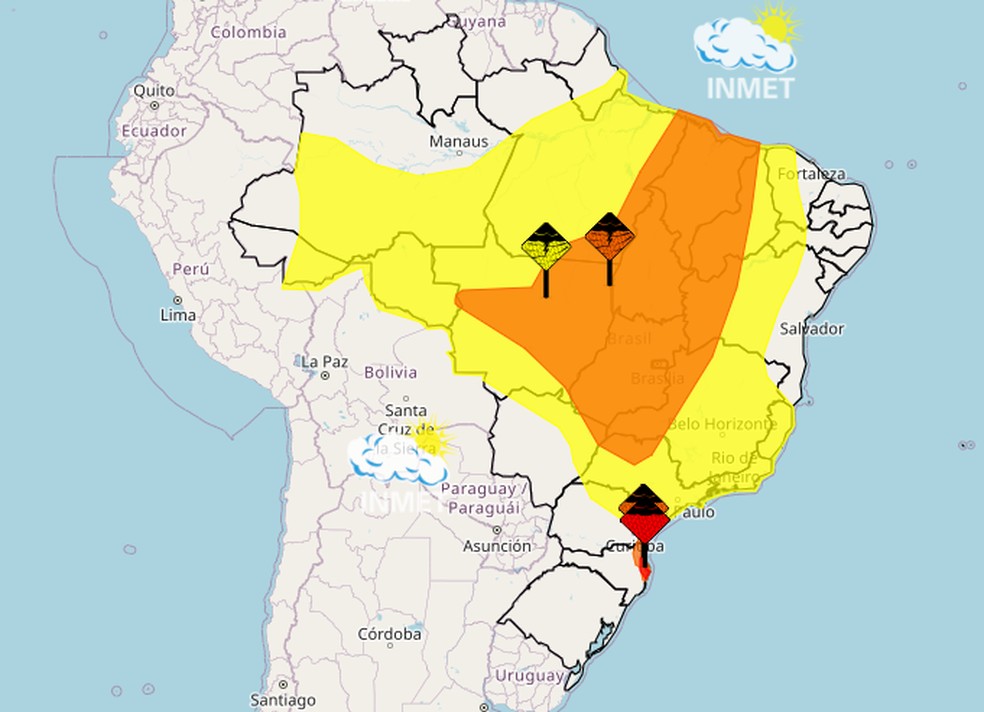 Alertas do Inmet para esta sexta-feira — Foto: Inmet