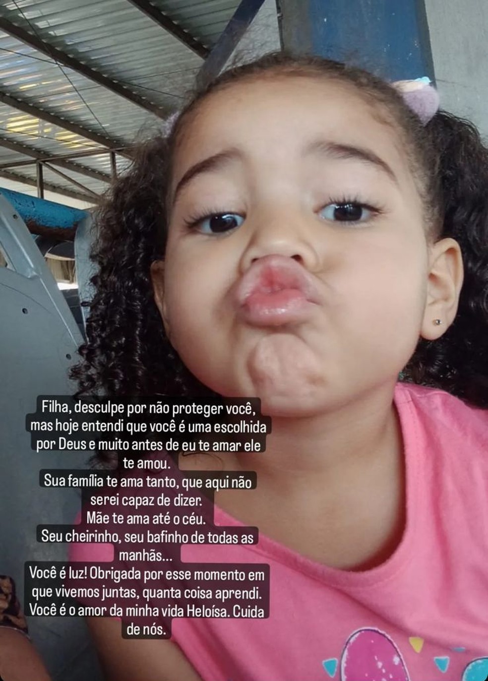 Alana dos Santos Silva, mãe de Heloísa, fez despedida à filha nas redes sociais — Foto: Reprodução