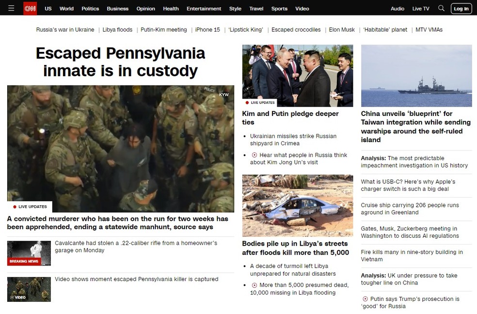 Prisão de Daniel Cavalcante é a principal manchete da capa do site da CNN — Foto: Reprodução