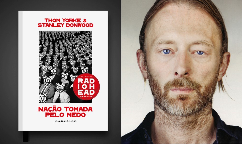 “Nação tomada pelo medo”, livro de letras e ideias trocadas pelo designer Stanley Donwood em parceria com o compositor Thom Yorke — Foto: Divulgação