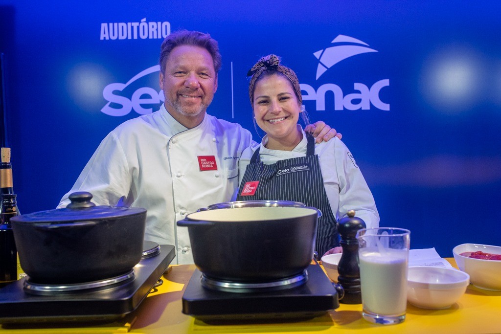 Claude Troisgros e Jessica Trindade no Rio Gastronomia — Foto: Alex Ferro