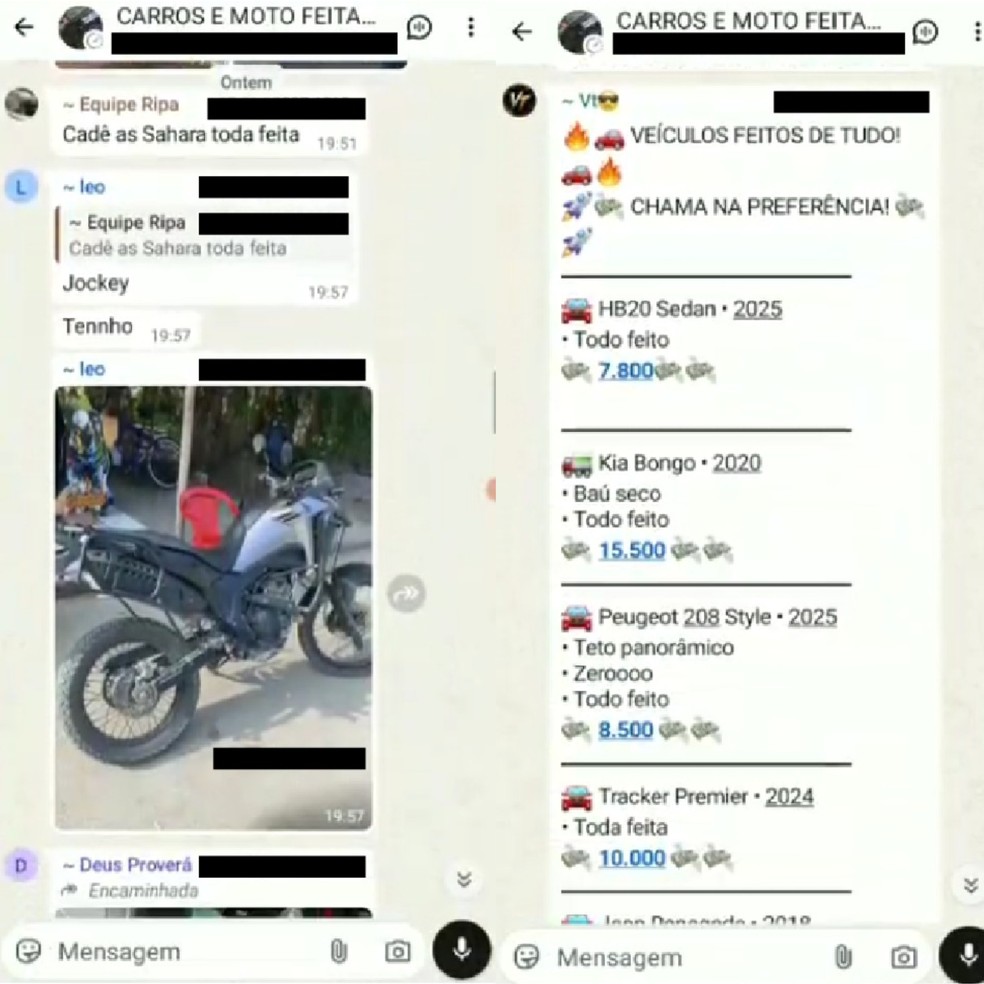 'Feitas de tudo': carros e motos adulterados são anunciados nos grupos — Foto: Reprodução