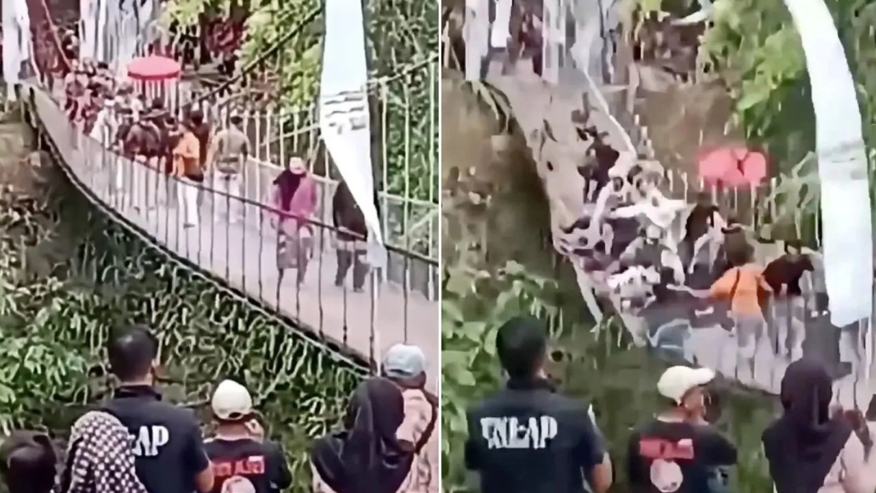 Ponte recém-inaugurada cede com cerca de 50 pessoas durante cerimônia na Indonésia; vídeo - QTU Questões do Universo