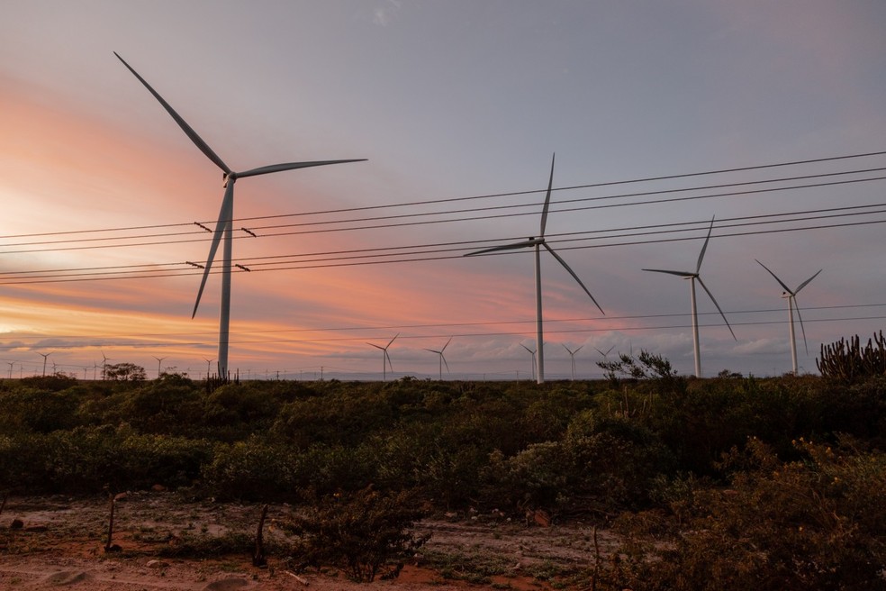 Turbinas eólicas na Serra da Babilônia, na Bahia, um exemplo da capacidade do Brasil em gerar energia verde — Foto: Maria Magdalena Arrellaga/Bloomberg