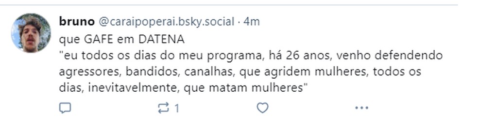 Usuário do Bluesky caracteriza fala de Datena como uma 