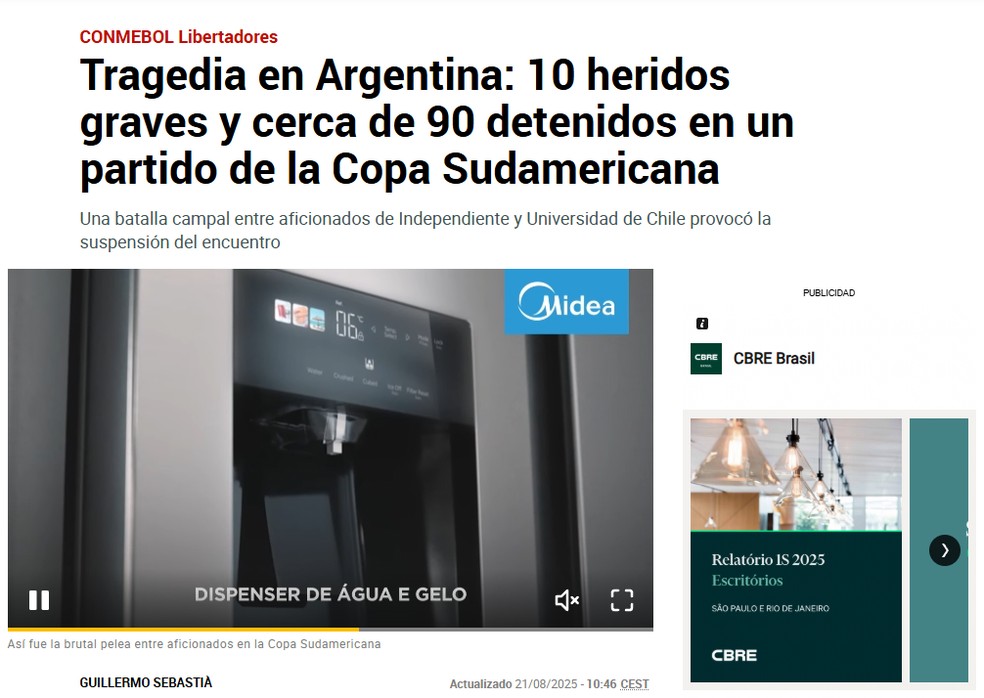 Marca repercute confusão em Independiente x Universidad de Chile — Foto: Reprodução