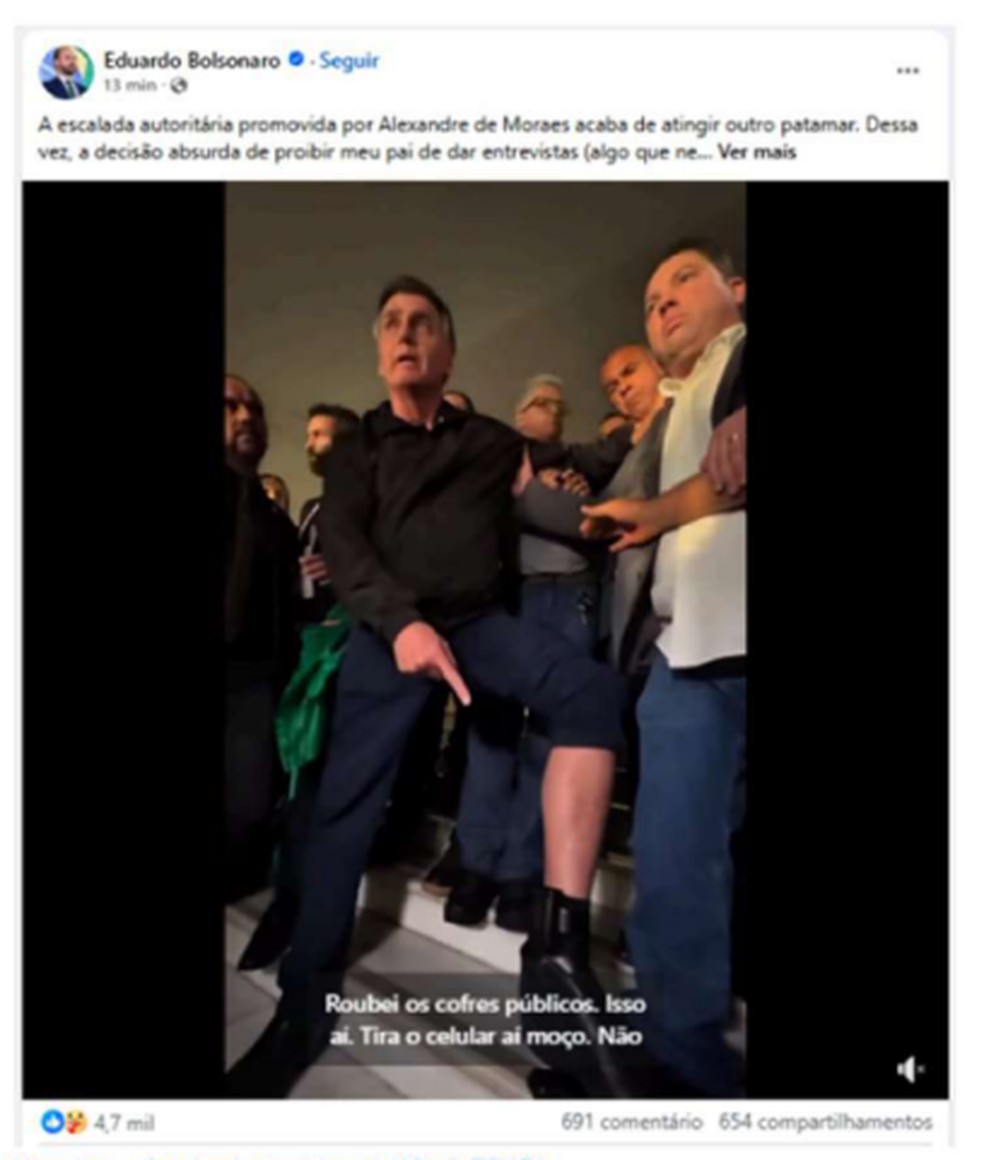 Publicação de Eduardo Bolsonaro — Foto: Reprodução