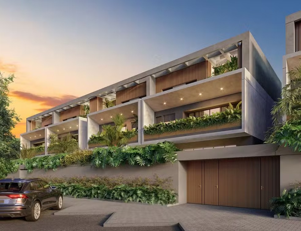 Projeção das casas suspensas dos novos edifícios do Península, na Barra da Tijuca — Foto: Divulgação