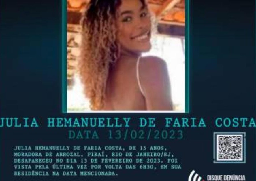 Disque Denúncia divulga cartaz para auxiliar nas buscas por Julia Hemanuelly