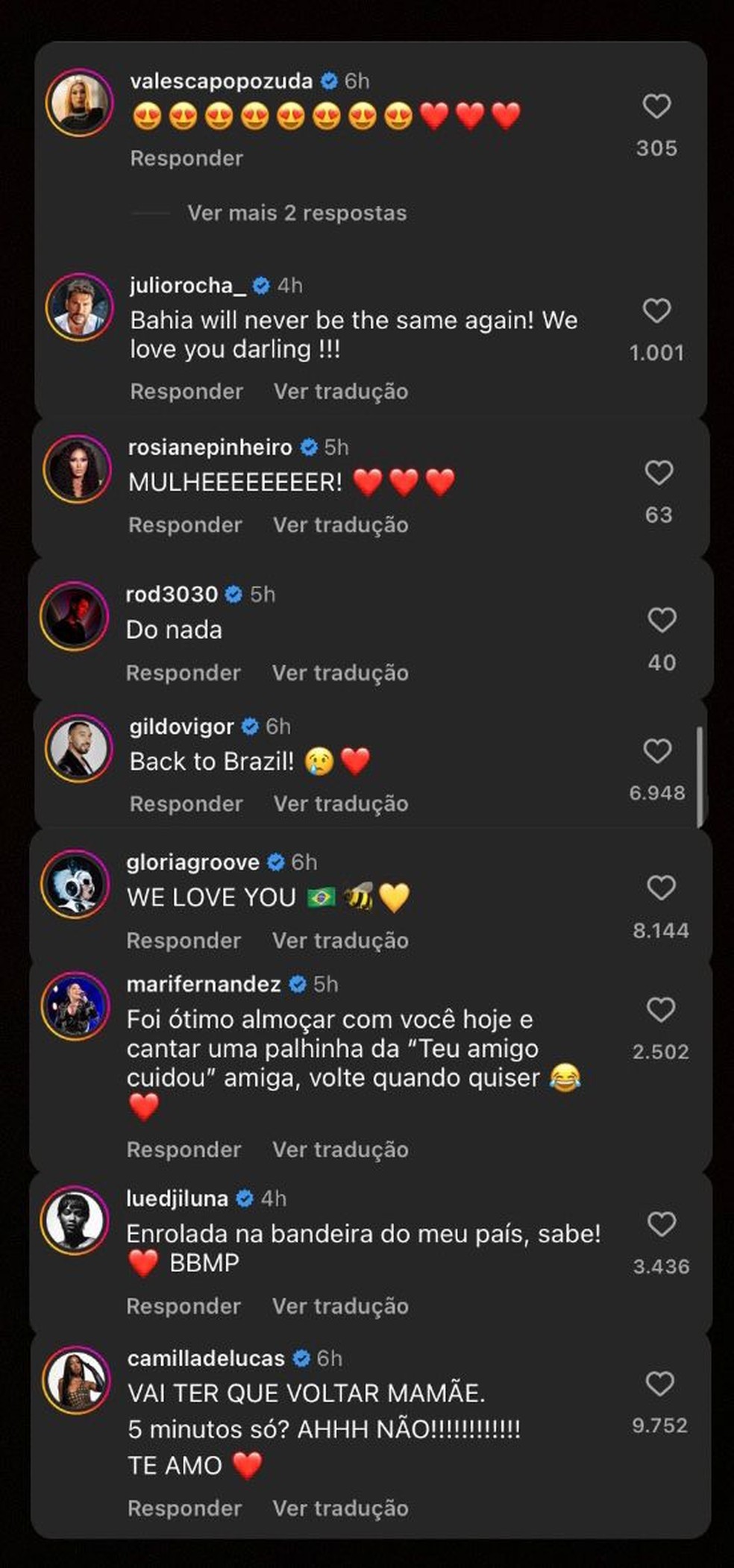 Famosos reagem em post de Beyonc&eacute; &mdash; Foto: Reprodu&ccedil;&atilde;o