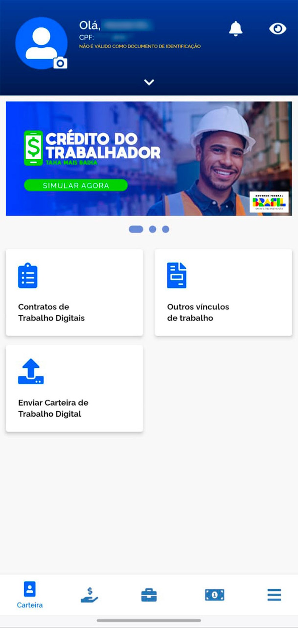 Crédito do trabalhador consignado CLT passo a passo tela 2 tela de abertura da plataforma — Foto: Reprodução