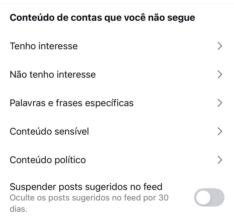 Escolha a opção "conteúdo político" — Foto: Reprodução/redes sociais