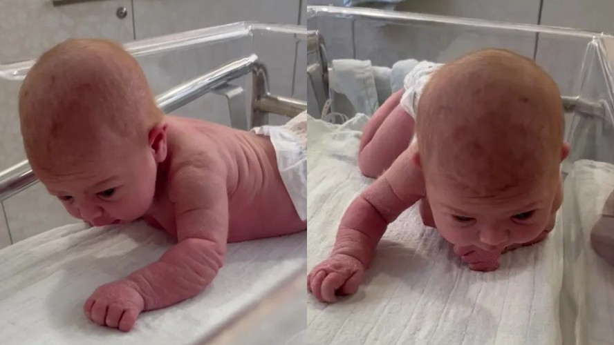 Bebê com apenas três dias de vida levanta a cabeça e engatinha nos EUA