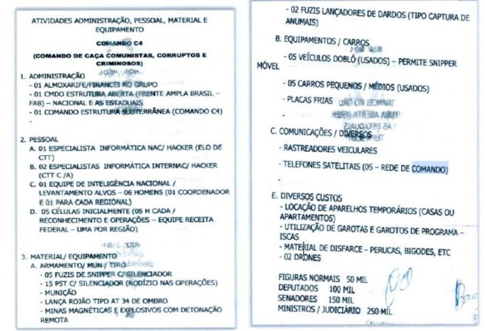 Tabela impressa encontrada com alvos da operação Sisamnes — Foto: Reprodução/ Polícia Federal