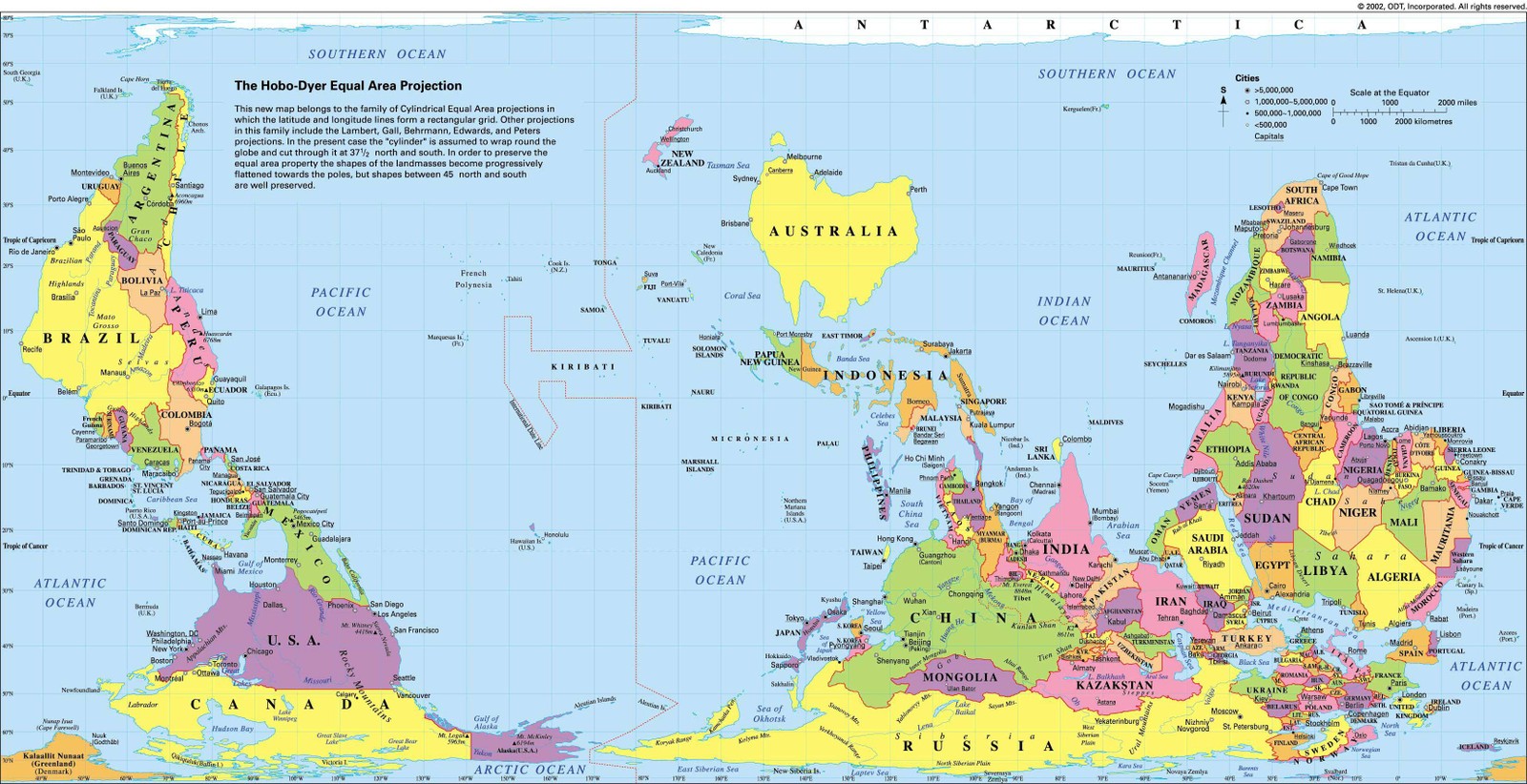 Austrália - mapa múndi do país da Oceania traz país no centro, com o Sul no topo no mapa — Foto: Reprodução