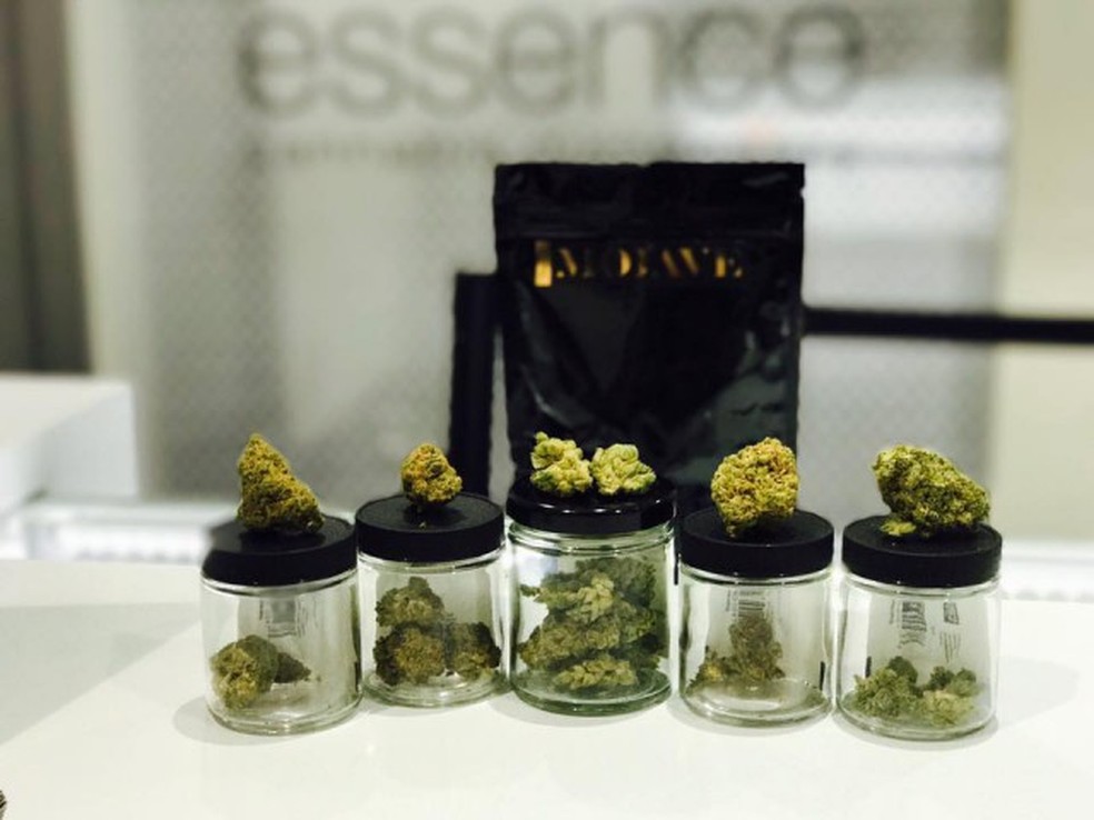 Potes com exemplares de cannabis vendidas legalmente AFP — Foto:         