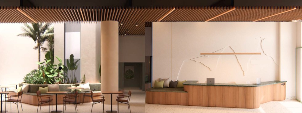 Projeção da recepção do Cena Carioca, residencial que será aberto para locação pela Brookfield no Centro do Rio — Foto: Divulgação