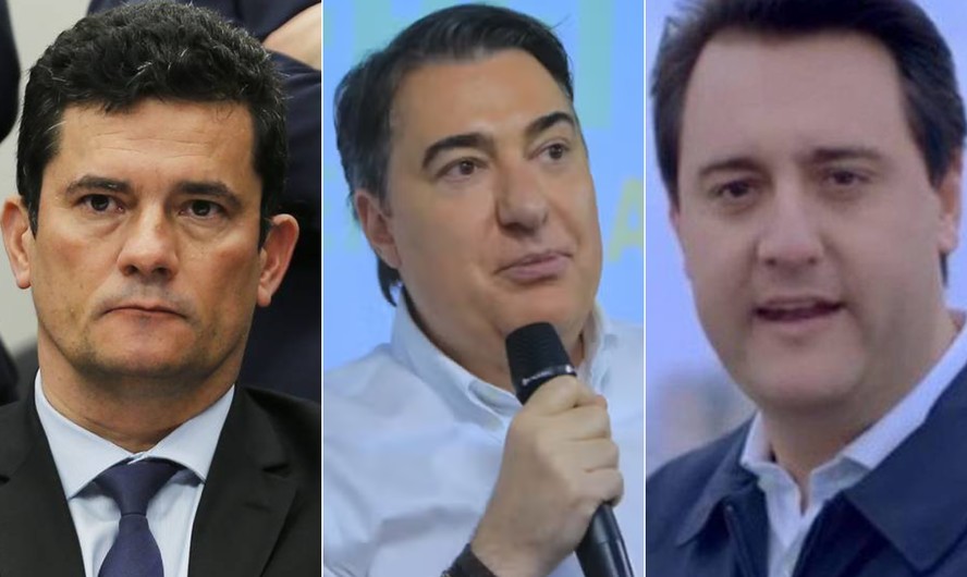 Da esquerda para a direita: senador Sergio Moro; deputado federal Giacobo e governador do Paraná, Ratinho Jr.