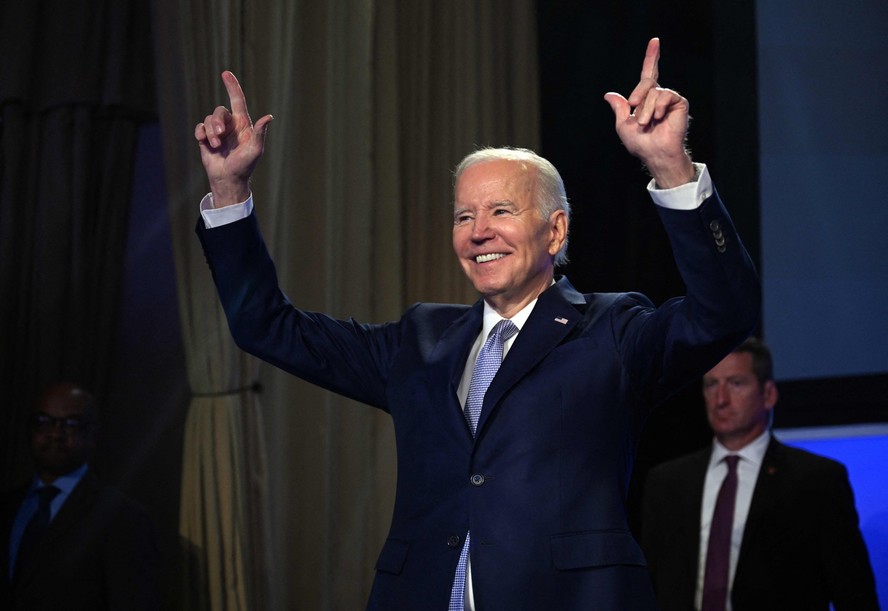 Presidente dos Estados Unidos, Joe Biden, em seu primeiro discurso após anunciar candidatura à Presidência dos EUA