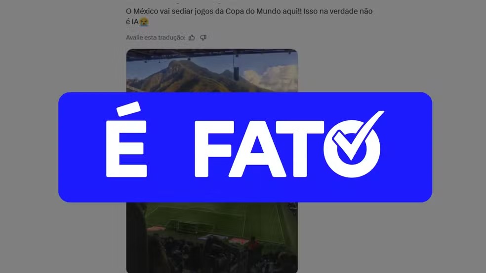 É #FATO: Fotos mostram estádio que fica perto de montanha no