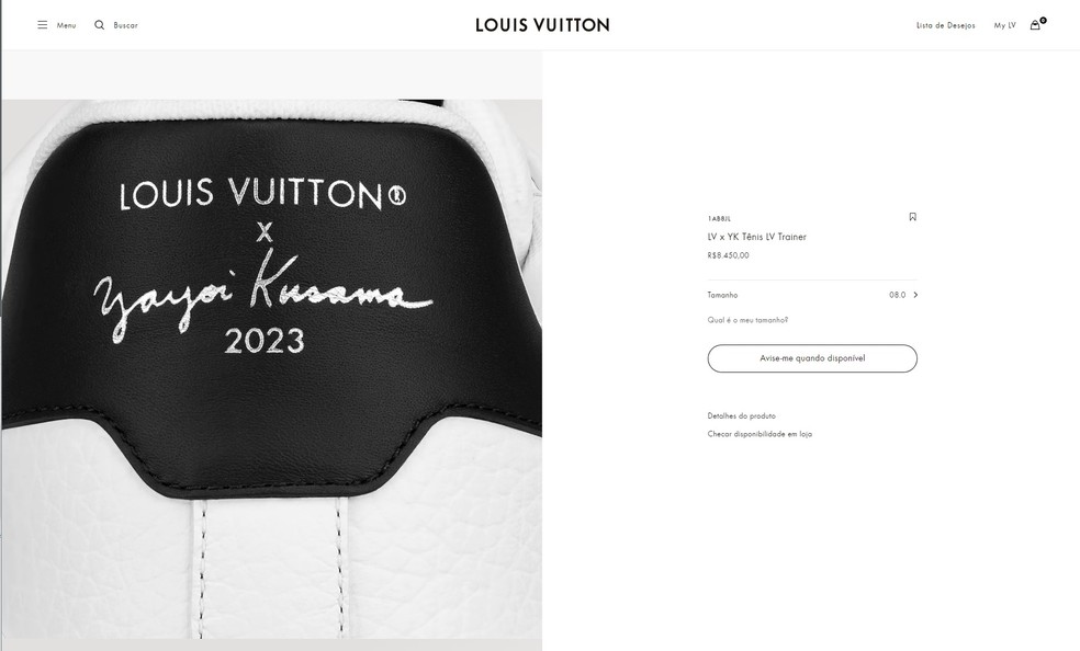 Site Louis Vuitton — Foto: Reprodução