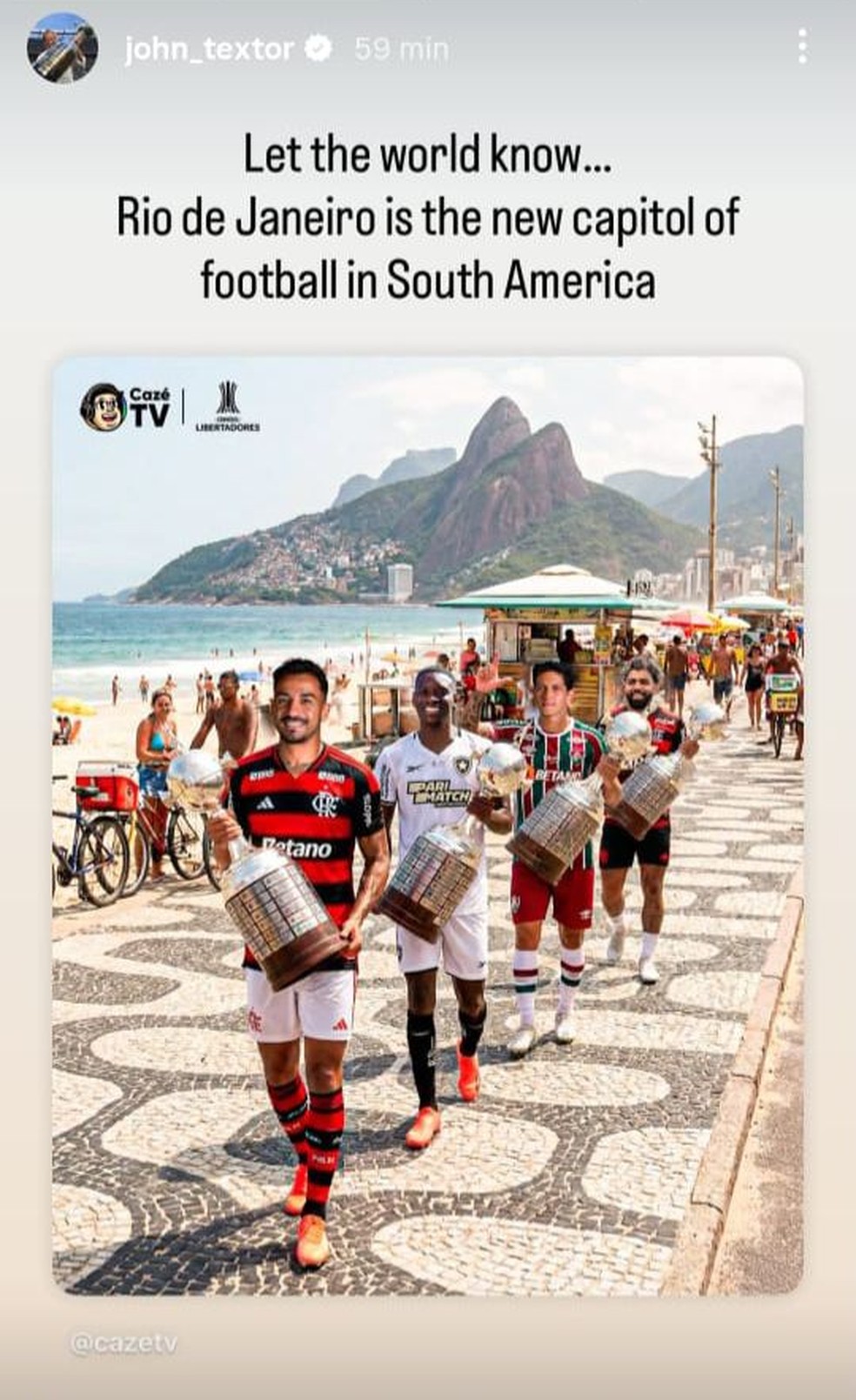 Textor celebrates the achievements of the Rio teams in the Libertadores – Image: Reproduction