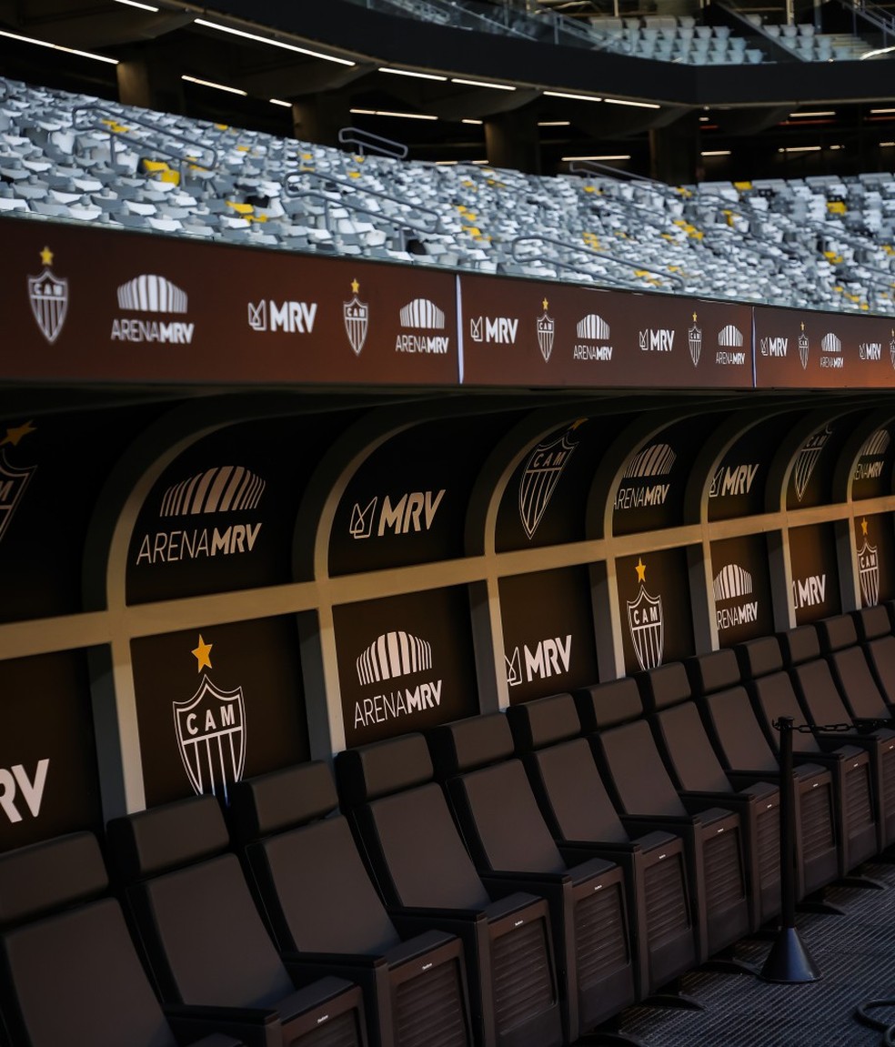 A arena do Atlético Mineiro tem a marca MRV. Local também conta com patrocínio de outras empresas, como ArcelorMittal, Ambev e Inter para áreas específicas — Foto: Pedro Souza / Atletico
