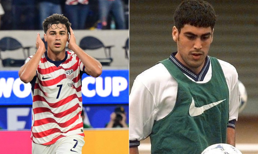 Giovanni Reyna e seu pai, Claudio Reyna — Foto: FREDERIC J. BROWN/AFP e AFP
