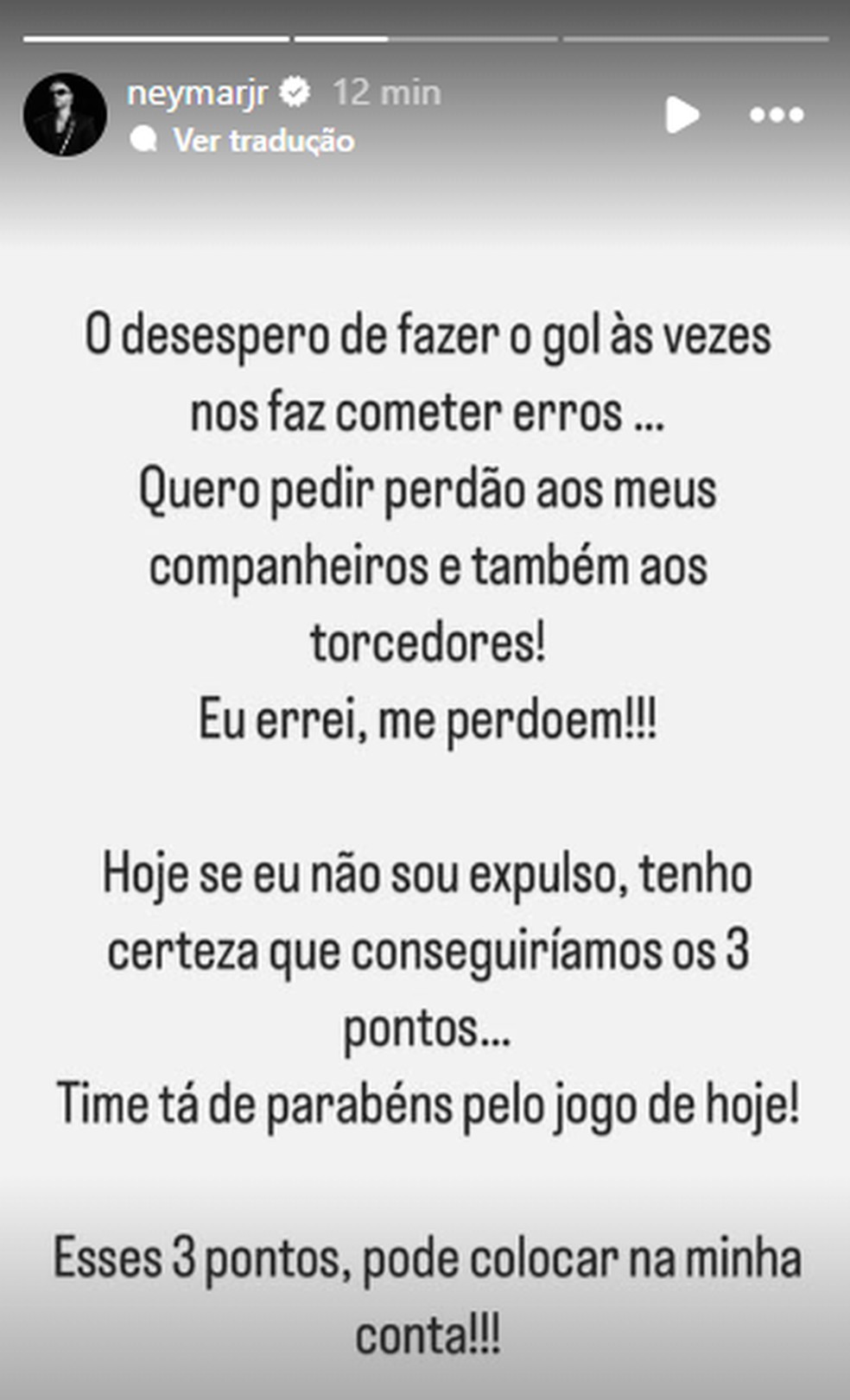 Neymar no Instagram — Foto: Reprodução