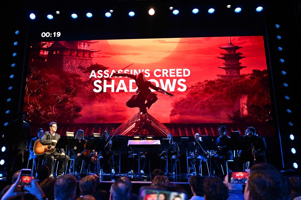 Apresentação de 'Assassin's Creed Shadows', em evento da Ubisoft — Foto: Robyn Beck / AFP