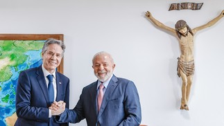 O secretário de Estado dos EUA, Antony Blinken, ao lado do presidente Lula após reunião em Brasília — Foto: Presidência/Ricardo Stuckert
