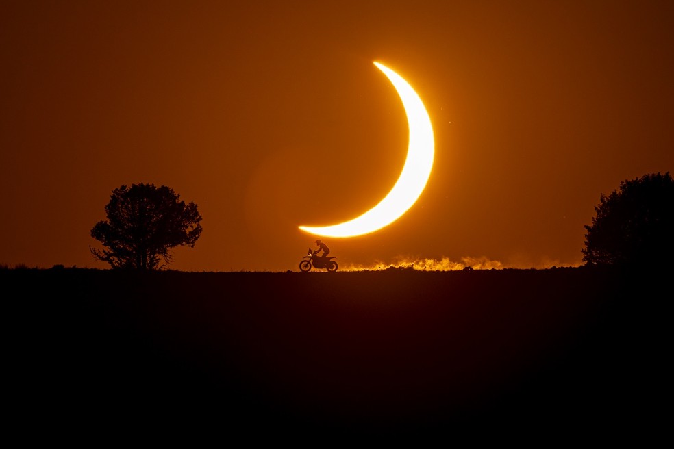 Foto do eclipse solar desta quarta (12), feita da Espanha, pelo fotógrafo brasileiro Marcelo Maragni — Foto: Divulgação / Marcelo Maragni