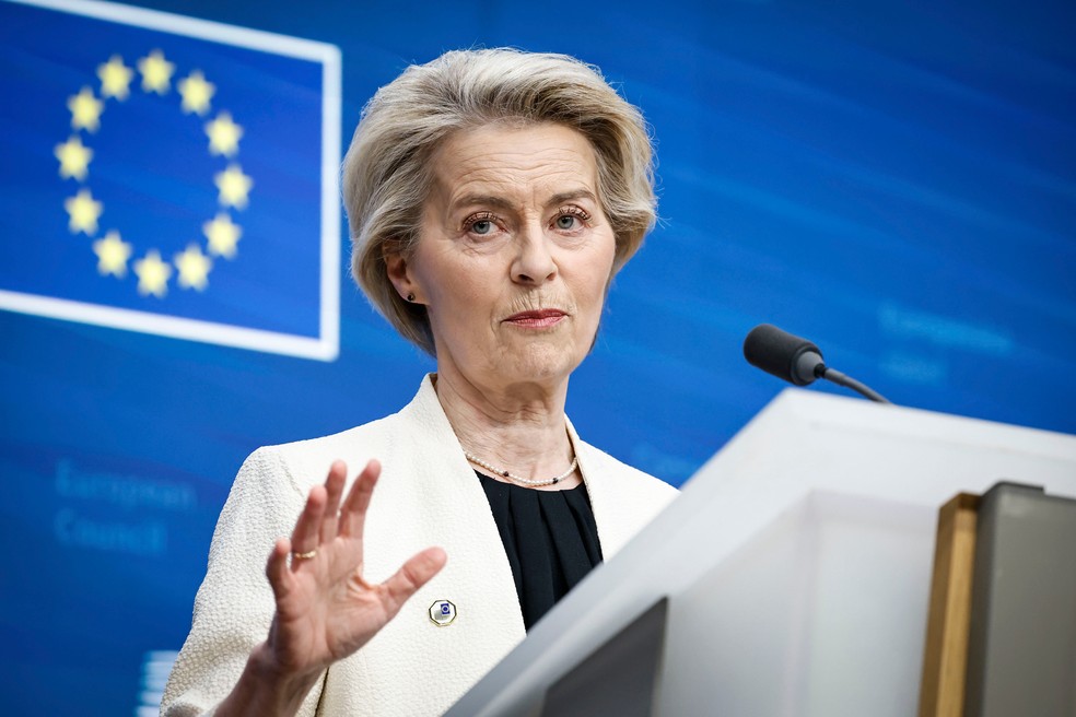 A presidente da Ursula von der Leyen classificou as medidas de Trump de lamentáveis — Foto: Bloomberg