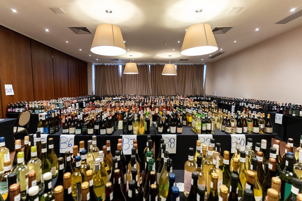 Os vinhos que foram provados pelos jurados na Grande Prova — Foto: Divulgação Grande Prova Vinhos do Brasil 2026