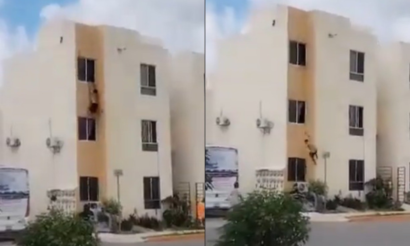 Homem cai de janela no terceiro andar durante suposta fuga de casa de 'amante' em Cancún, no México; vídeo