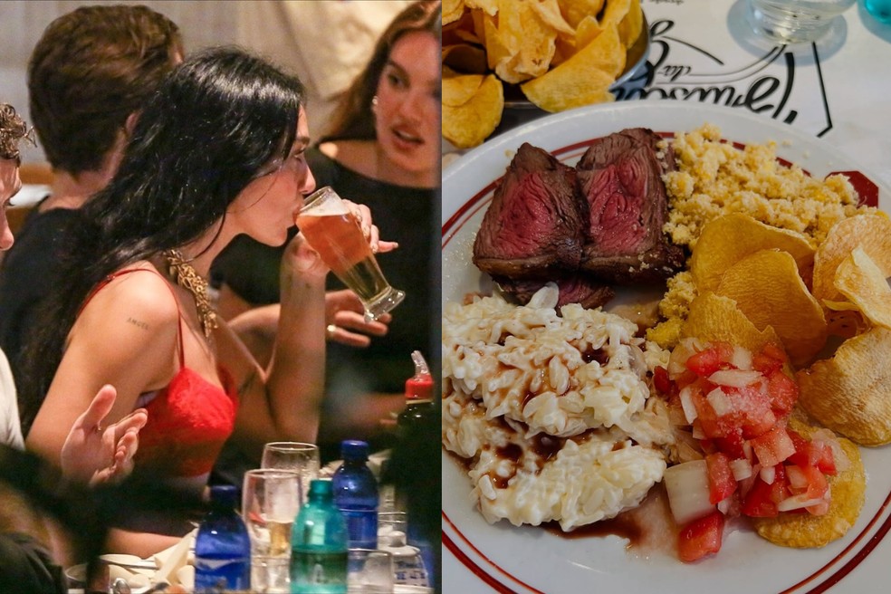 Dua Lipa tomou chope no Braseiro da Gávea, clássica casa de carnes carioca — Foto: Reprodução