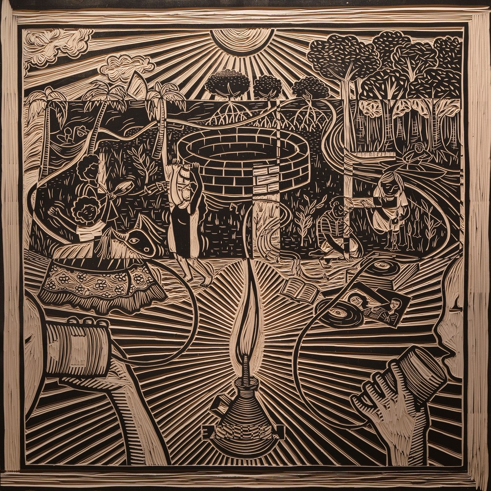 'Eita': concebido em linogravura e fotografado por Flora Pimentel, o trabalho que estampa a capa é assinado pela artista Flora Pimentel — Foto: Reprodução