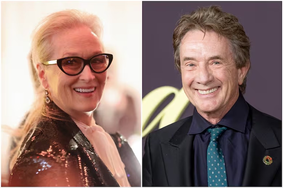 Meryl Streep e Martin Short, co-estrelas de Only Murders In The Building, estariam iniciando um romance — Foto: Reprodução