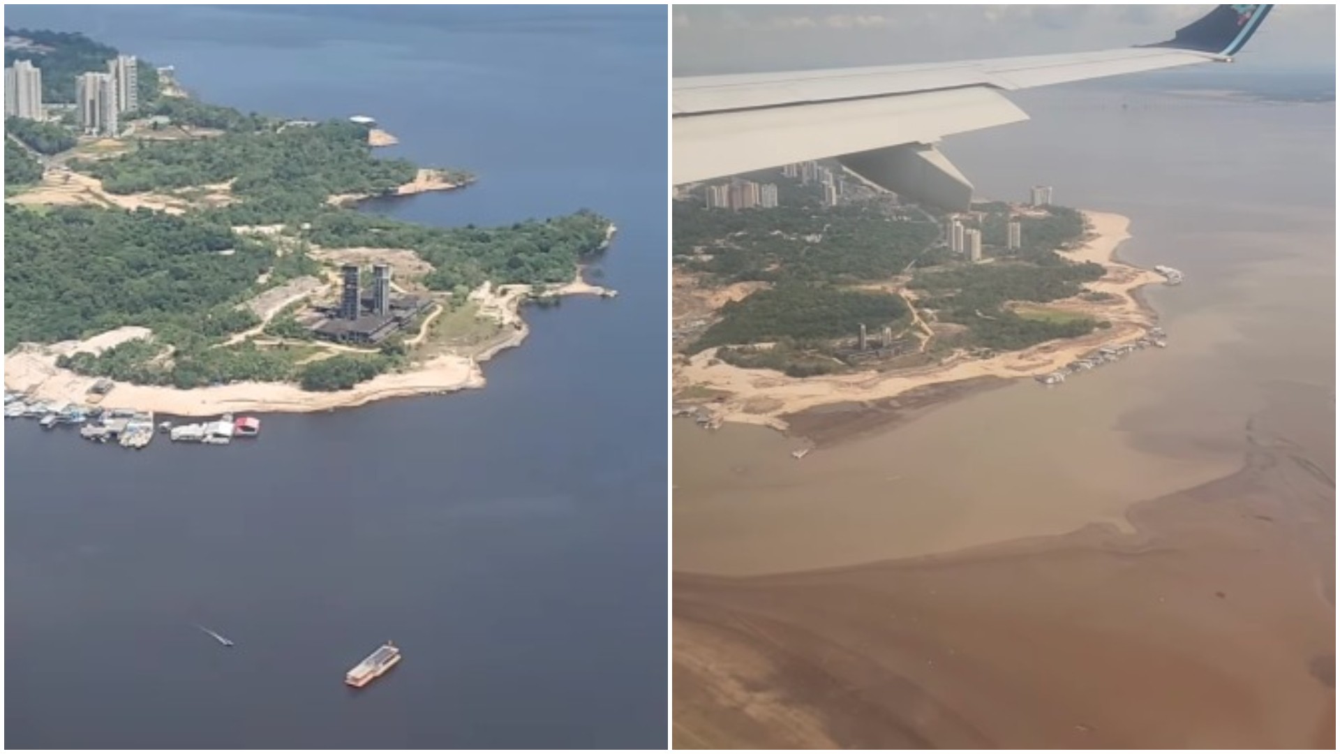 Antes e depois: compare o Rio Negro na cheia e na seca histórica em imagens aéreas