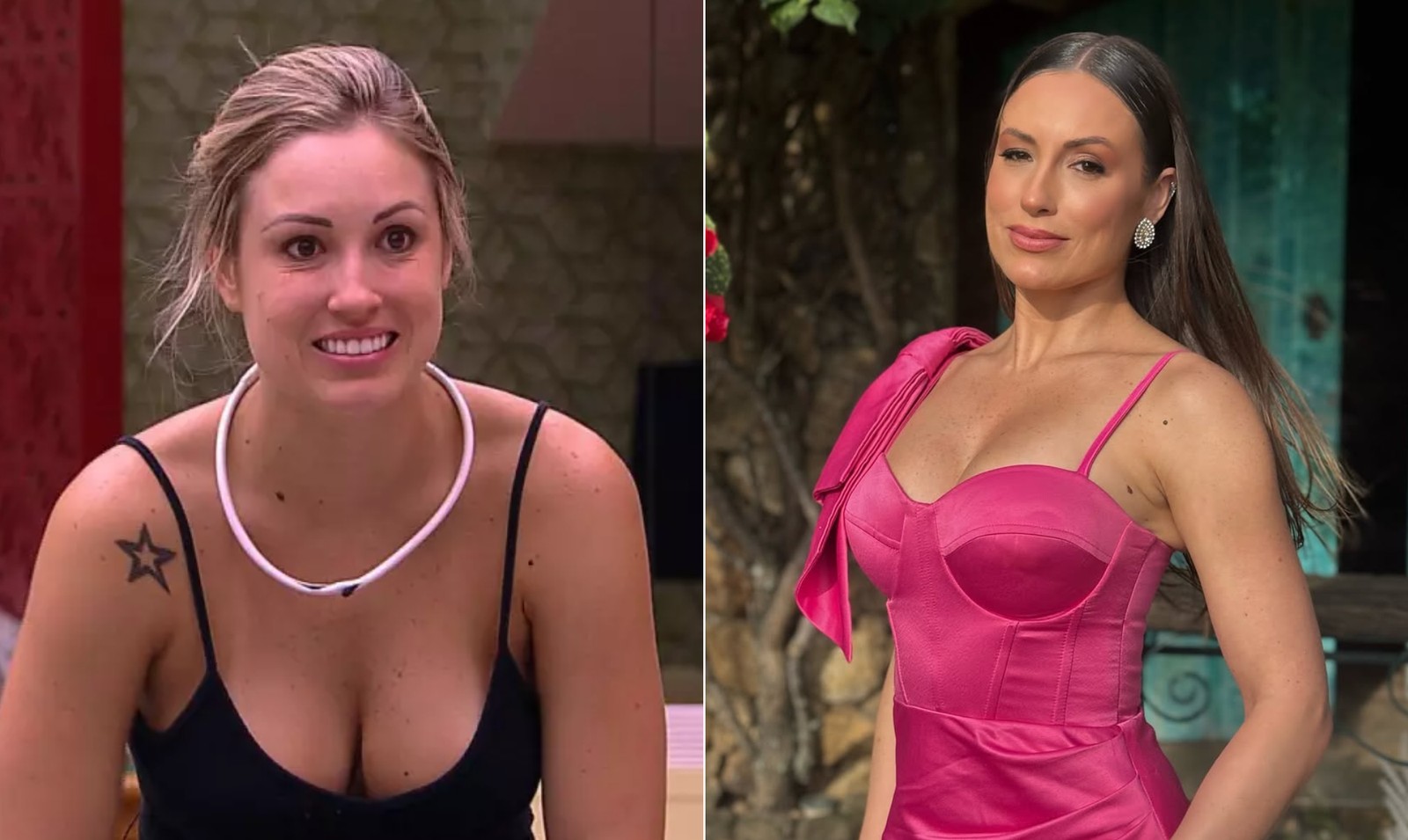 Jéssica Mueller, from “BBB 18,” had botox applications and silicone implants in her breasts. She also had micropigmentation on her eyebrows and lips and liposuction on her buttocks — Photo: Reproduction/TV Globo e Reproduction/Instagram