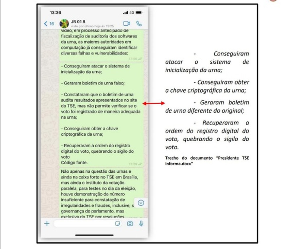 Alexandre Ramagem encaminhou a Jair Bolsonaro trecho de documento — Foto: Reprodução