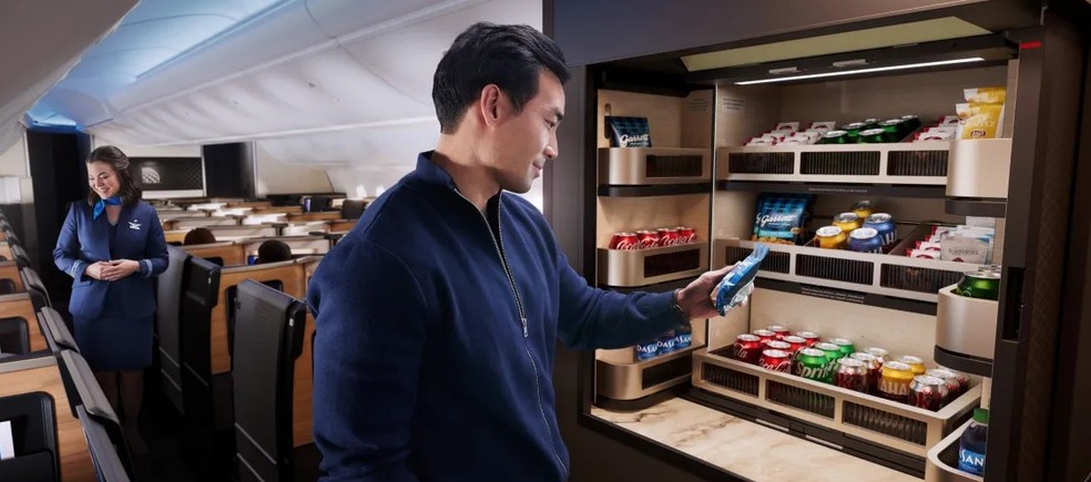 Suíte contará com opções de refrigerantes e biscoitos — Foto: Reprodução / United Airliness
