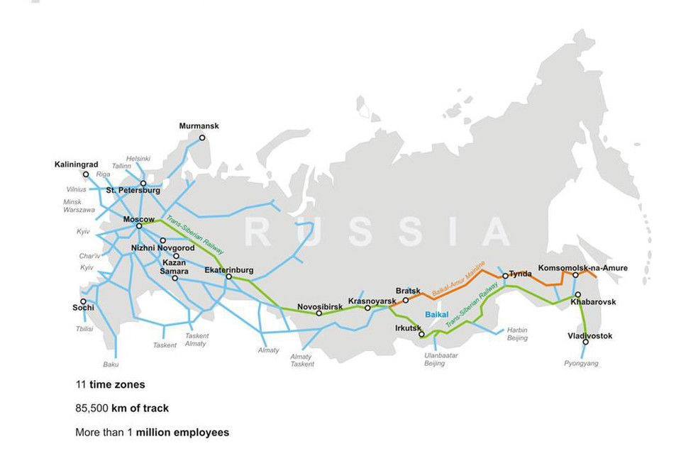 Rússia - Com aproximadamente 85.500 km de trilhos, a Rússia abriga a famosa Ferrovia Transiberiana, a mais longa do mundo. Essa rede é vital para conectar regiões remotas e transportar recursos naturais essenciais. — Foto: Reprodução