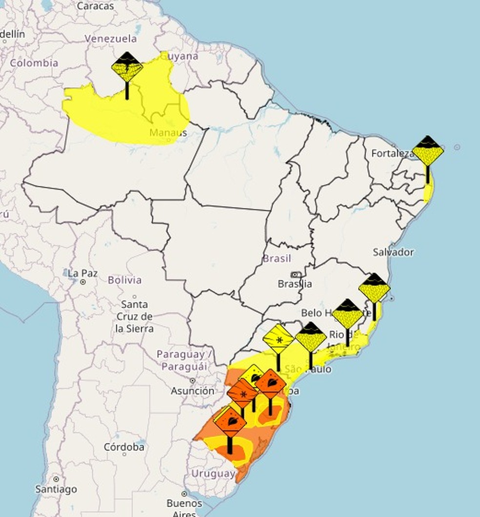 Alertas do Inmet para esta quinta-feira — Foto: Reprodução/Inmet