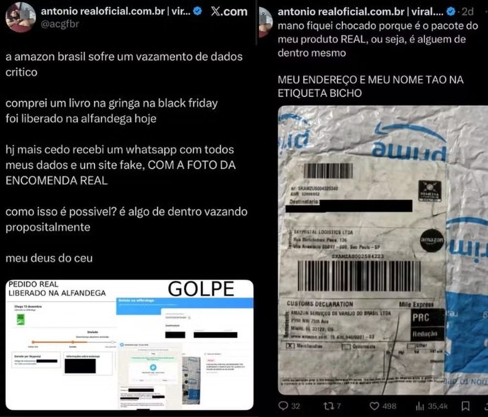 User reports data leak on Amazon — Photo: Reproduction/Social Media