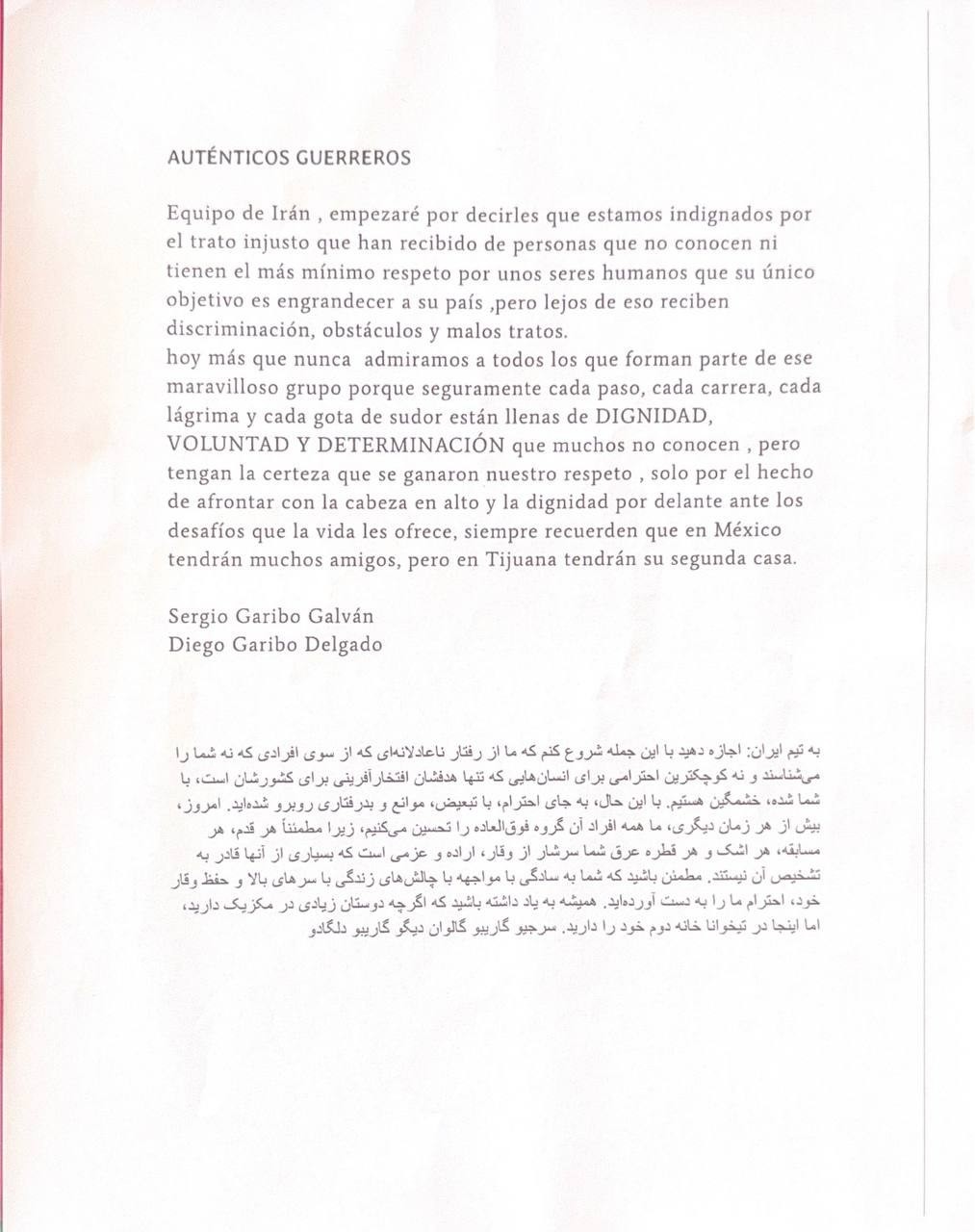 Torcedores mexicanos enviam carta à seleção do Irã: 'Vocês conquistaram nosso respeito'