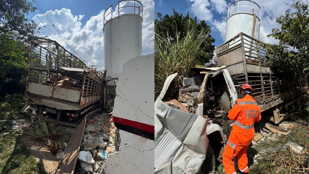 Imagens mostram impacto em muro de anexo do frigor&iacute;fico &mdash; Foto: Divulga&ccedil;&atilde;o | CBMMG